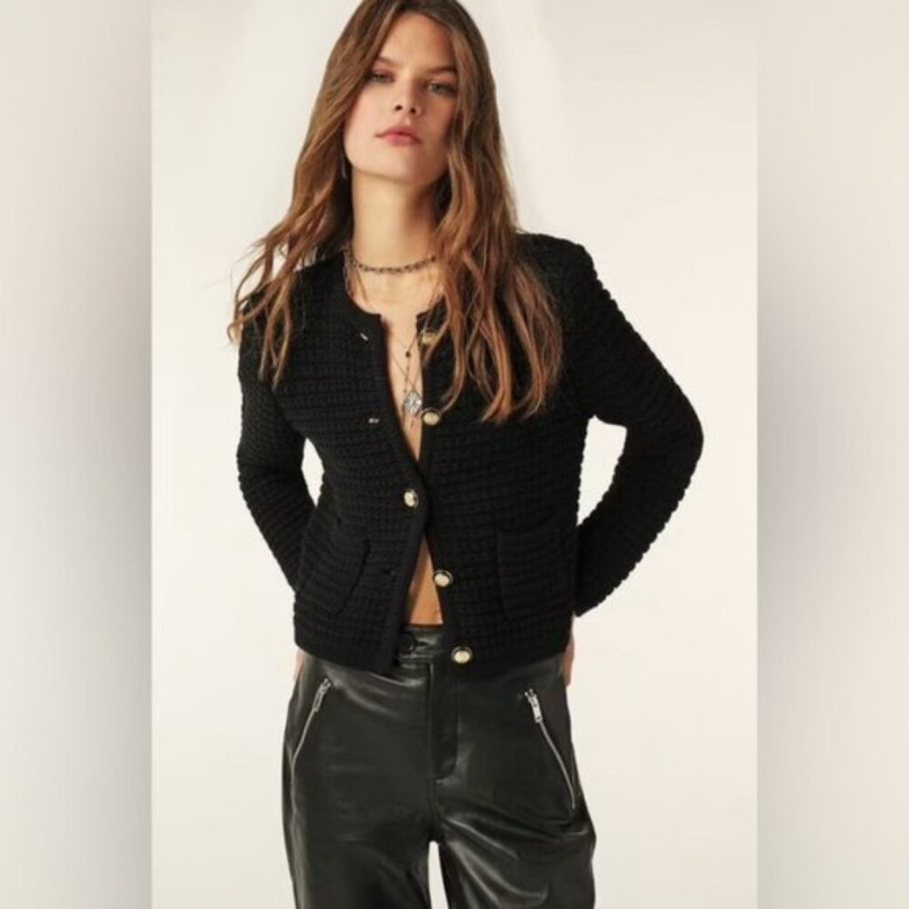 NEW Ba&sh Bash Gaspard Tweed Cardigan Jacket in Black | size 2 M US6 UK10